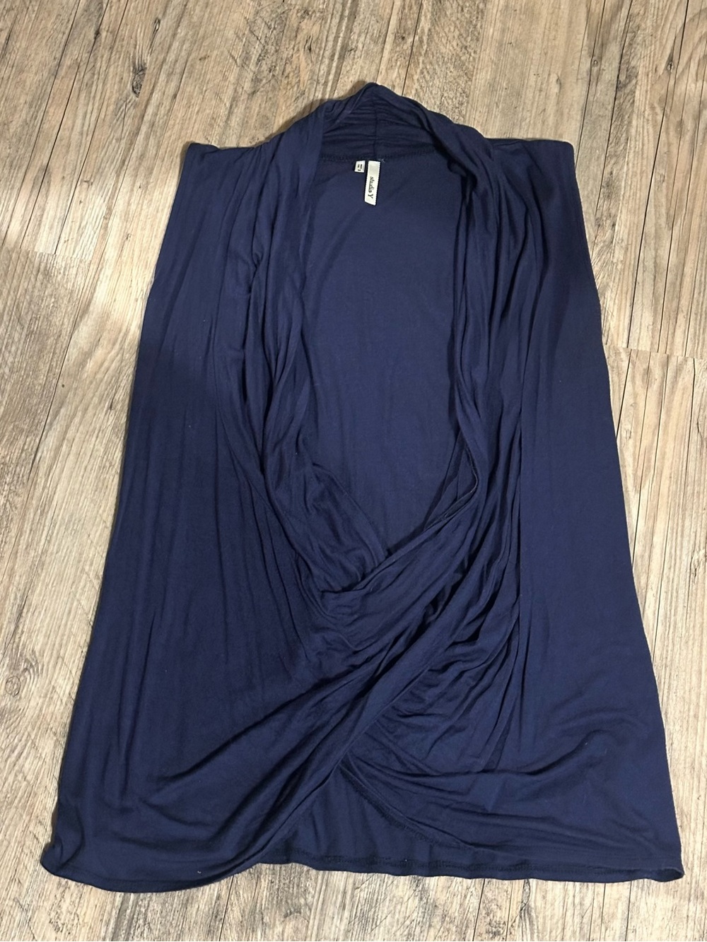 Studio Y Women's Dark Navy open draped blouse.
